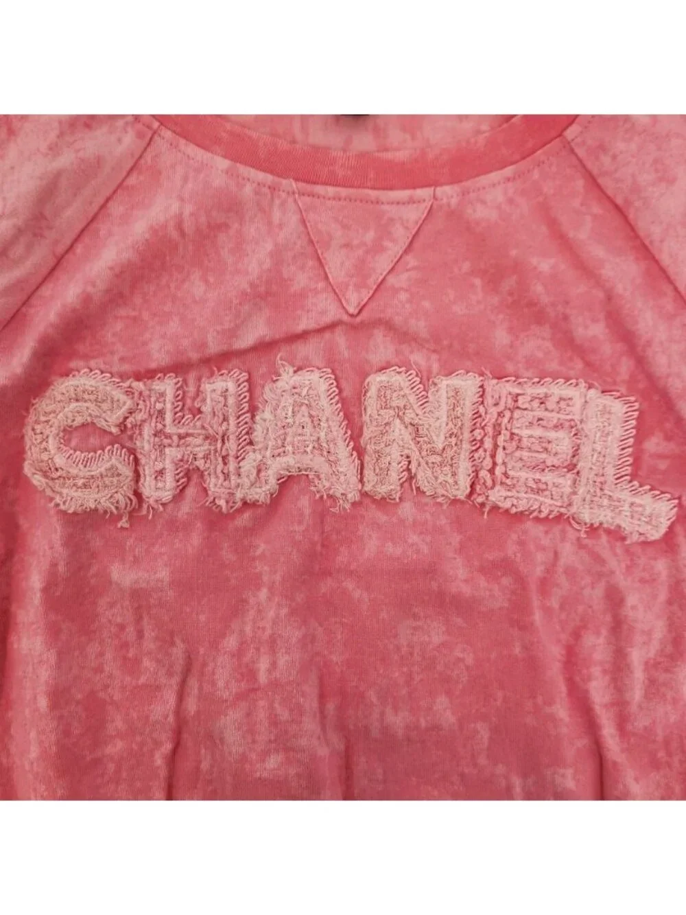 Chanel Tweed Logo Patch Design Cropped French Sleeve Top Pink XS